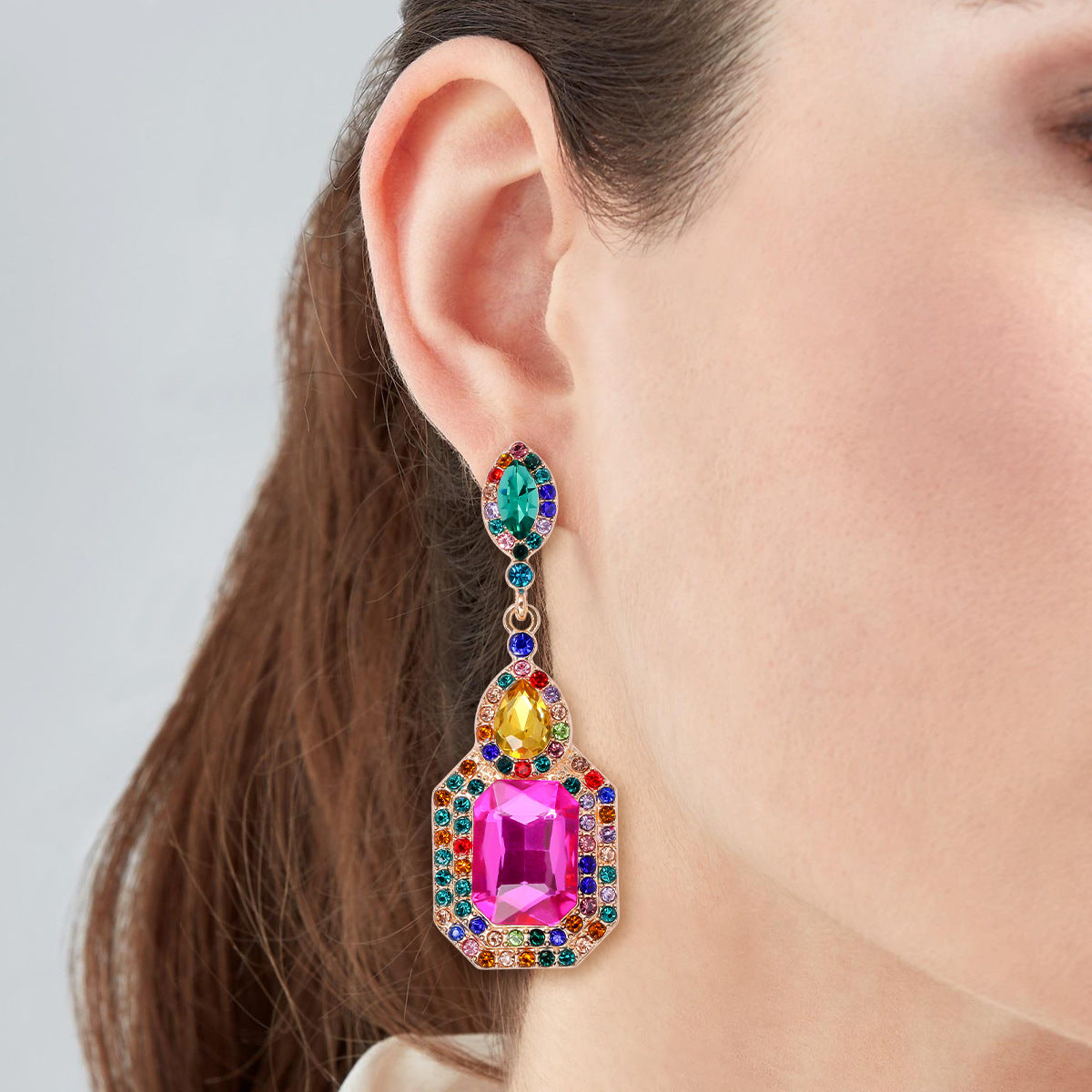 Geometric Colorful Crystals Inlaid Earrings Vintage – Meaningful Gifts — 1