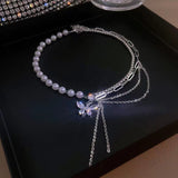 Pearl Necklace Zircon Butterfly Tassel Stitching – Jewelry Gift Ideas — 4