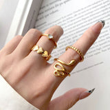 Boho Vintage Gold Geometric Emerald Statement Ring Set – Stylish Gifts — 2