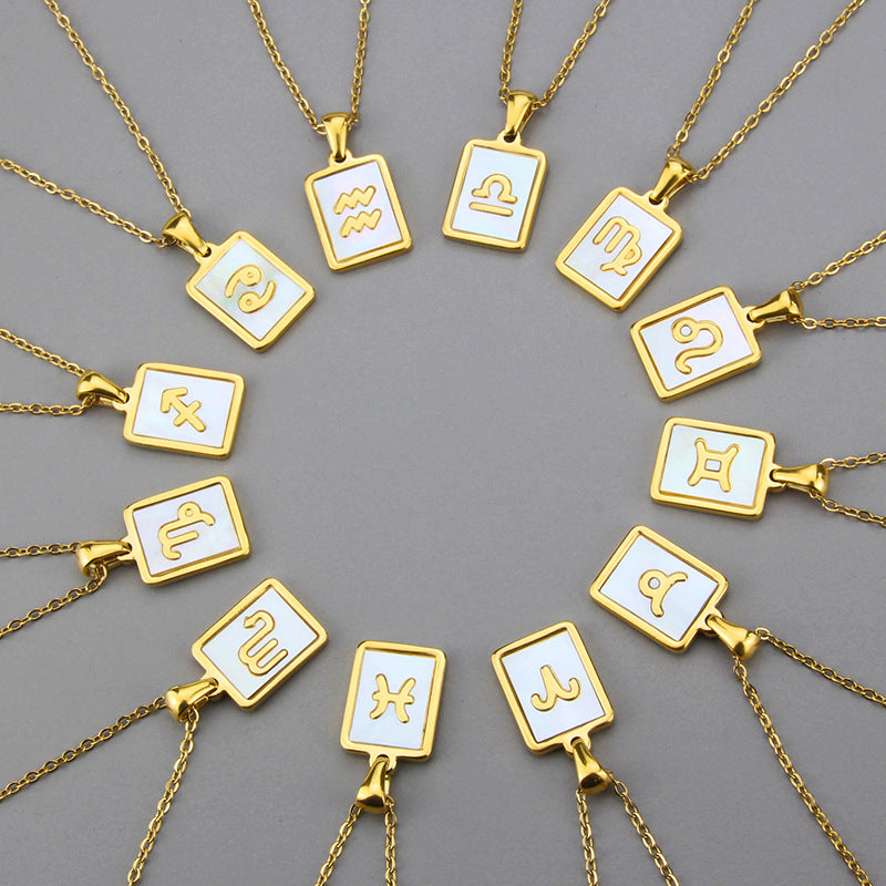 Stainless Steel Square Shell Zodiac Necklace – Jewelry Gift Ideas — 1