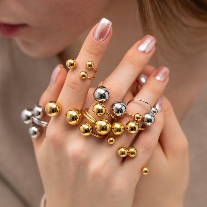 Spherical Personality Ring Female Gold Steel Size Ball – Gifts for Her — 1