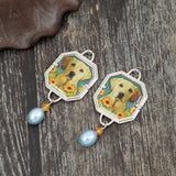 Retro Ethnic Square Dog Pattern Earrings – Dog Lover Gifts — 3