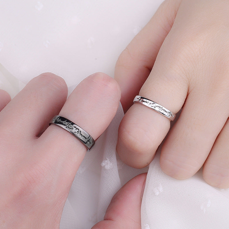 Couple Ring Couple Rings Lettering Black And White ECG – Stylish Gifts — 1