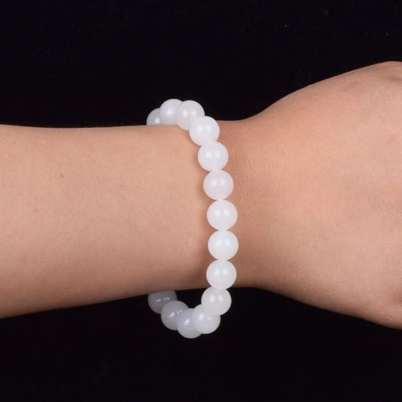 Hotan White Jade Goat Fat Round Bead Bracelet – Jewelry Gift Ideas — 1