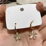 Cat's Eye Stone Five Petal Flower Earrings S925 – Cat Lover Gifts — 4
