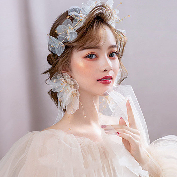 Women's Tulle Flower Headband Earring Set – Jewelry Gift Ideas — 1