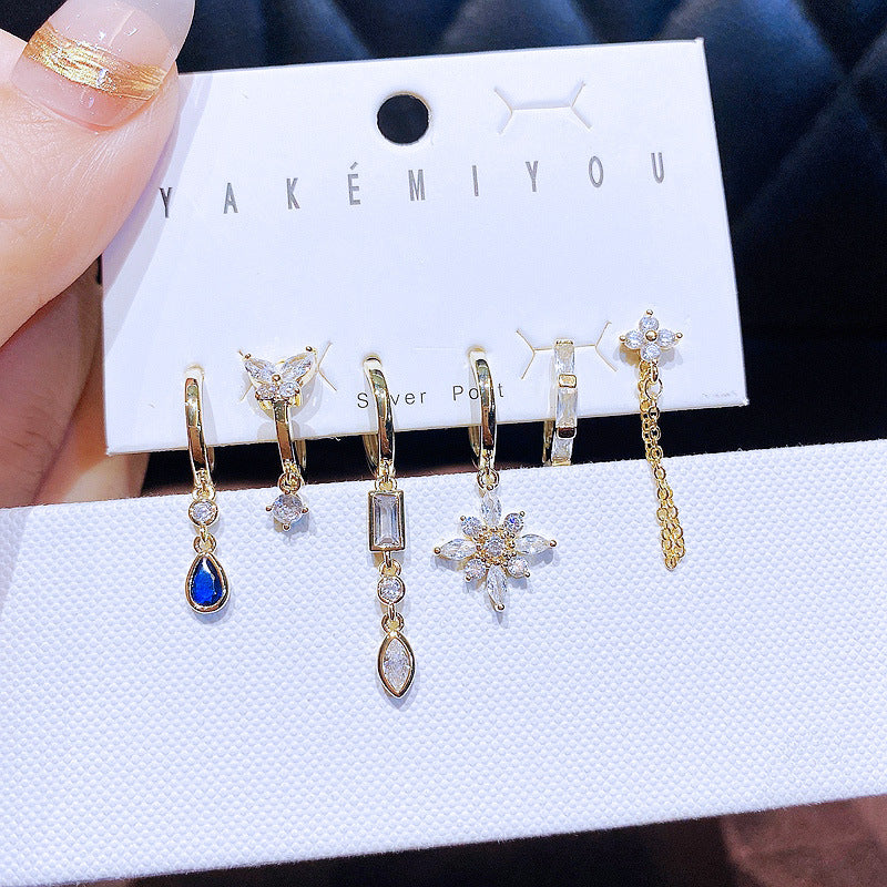 Zircon Earrings Senior Sense Blue Water Drop Set – Practical Gifts — 1