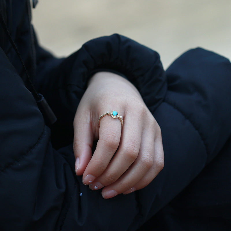 Women's Natural Turquoise Pearl Openwork Pattern Ring – Gifts for Her — 1