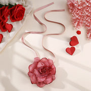Fabric Flower Long Necklace Valentine's Day – Jewelry Gift Ideas — 4