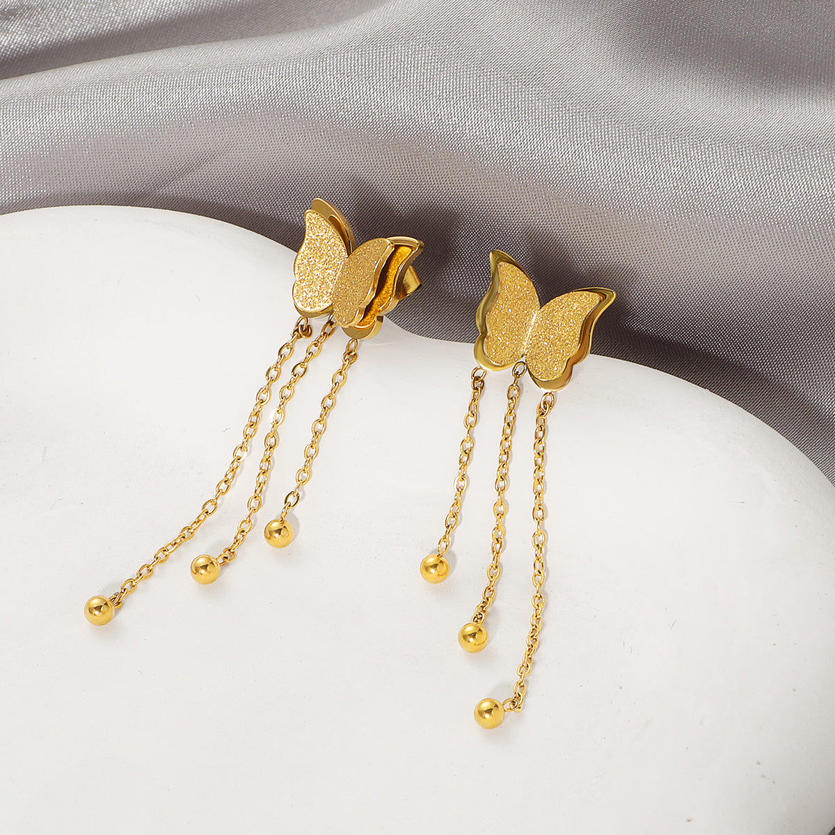 Korean-style Sand-pressed Double Butterfly Tassel – Stylish Gifts — 1