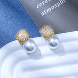 Light Luxury Square Full Diamond Pearl Ear Studs Make – Birthday Gifts — 3