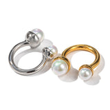 18K Gold Stainless Steel Pearl Size Open Ring Does – Everyday Gifts — 5