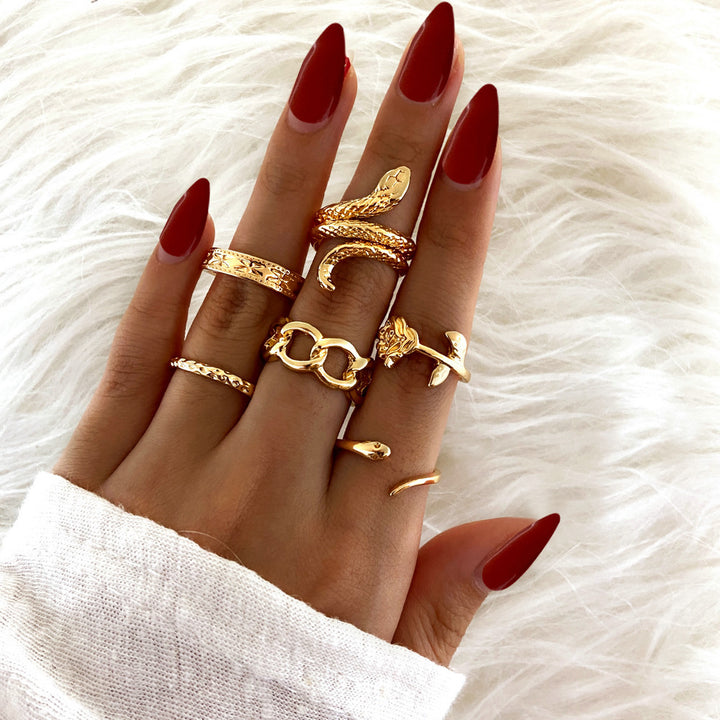 Women's Snake Ring Moon Pearl Ring Set – Gifts for Her — 1