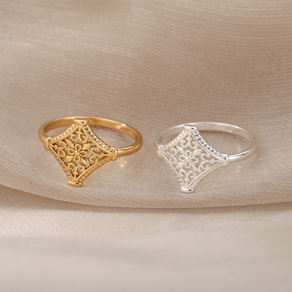 Diamond-shaped Hollowed Out Flower Ring Female I – Jewelry Gift Ideas — 1