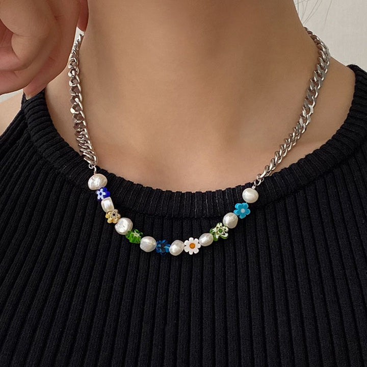 Pearl Colorful Glaze Flower Splice Necklace – Jewelry Gift Ideas — 1