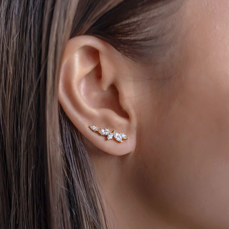 Micro Inlaid Zircon Olive Branch Leaves Ear Studs – Gifts for Her — 1
