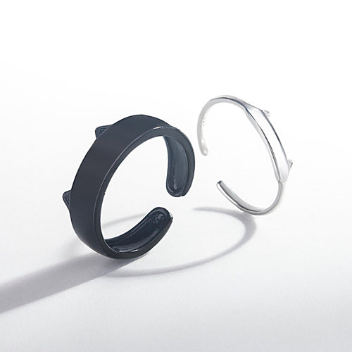 Black White Cat Sterling Silver Couple Ring – Gifts for Couples — 2