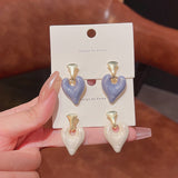 Enamel Purple White Heart Dangle Earrings Gold Drip – Gifts for Her — 1