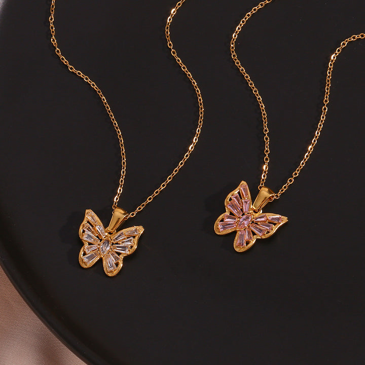 Stainless Steel Hollow Zircon Butterfly Pendant – Jewelry Gift Ideas — 1