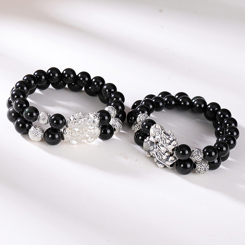 S925 Sterling Silver Obsidian Pixiu Bracelet – Jewelry Gift Ideas — 1