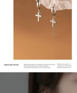 Short Cross Chain Ear Clip Women's Rhinestone Earrings – Gifts for Her — 7