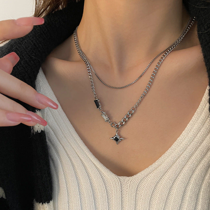 Starlight Square Diamond Double Layer Necklace – Jewelry Gift Ideas — 1