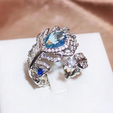 Blue Zircon Feather Ring Opening Adjustable – Holiday Gift Ideas — 3
