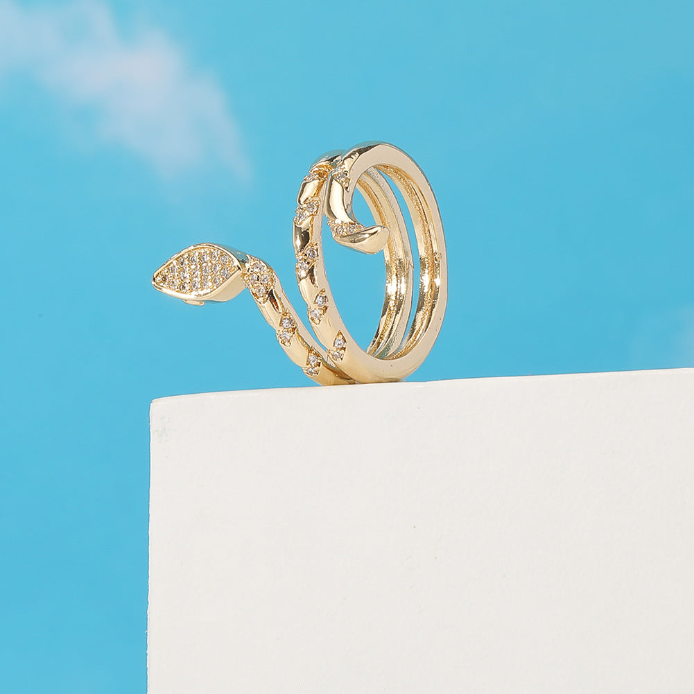 Copper Plated Genuine Gold Snake Shaped Diamond Ring – Stylish Gifts — 1