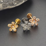 Zircon Little Flower Women's Ear Bone Stud Screw Human – Gifts for Her — 7
