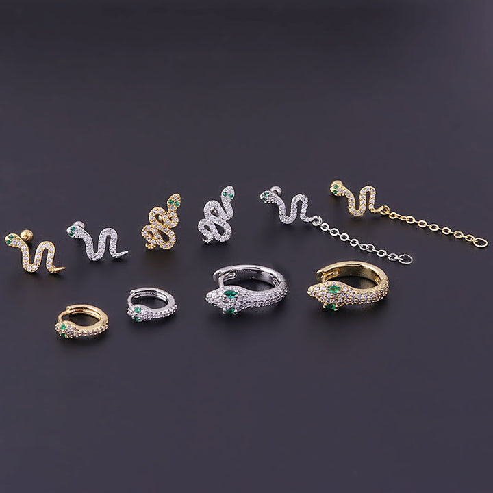 Fine Rod Stainless Steel Green Eyes Zircon Snake Ear – Stylish Gifts — 1