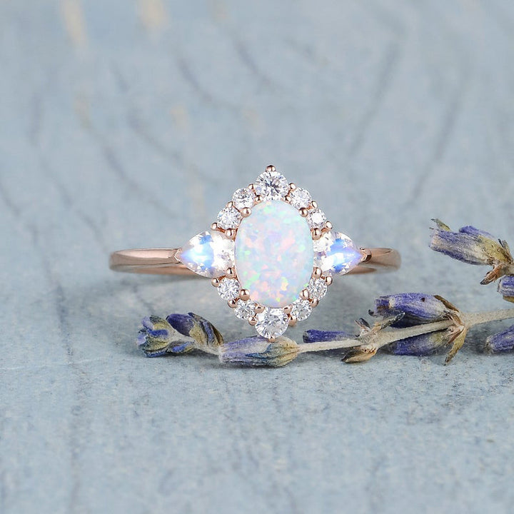 Inlaid Moonstone Opal Bronze Ring – Unique Gift Ideas — 1