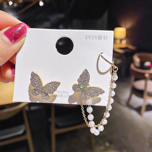 925 Silver Needle Long Chain Earrings Butterfly Ear – Surprise Gifts — 2