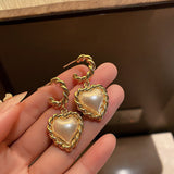 Silver Needle Emerald Heart Earrings Women's – Gifts for Her — 2
