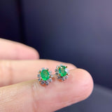 Women's Natural Emerald Silver Stud Earrings – Gifts for Her — 5