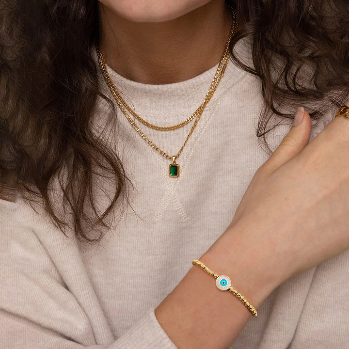 Beaded 18K Copper-plated Gold Lucky Blue Eyes – Jewelry Gift Ideas — 1
