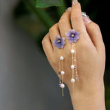 Women's Purple Floral Pearl Tassel Earrings – Gifts for Her — 4