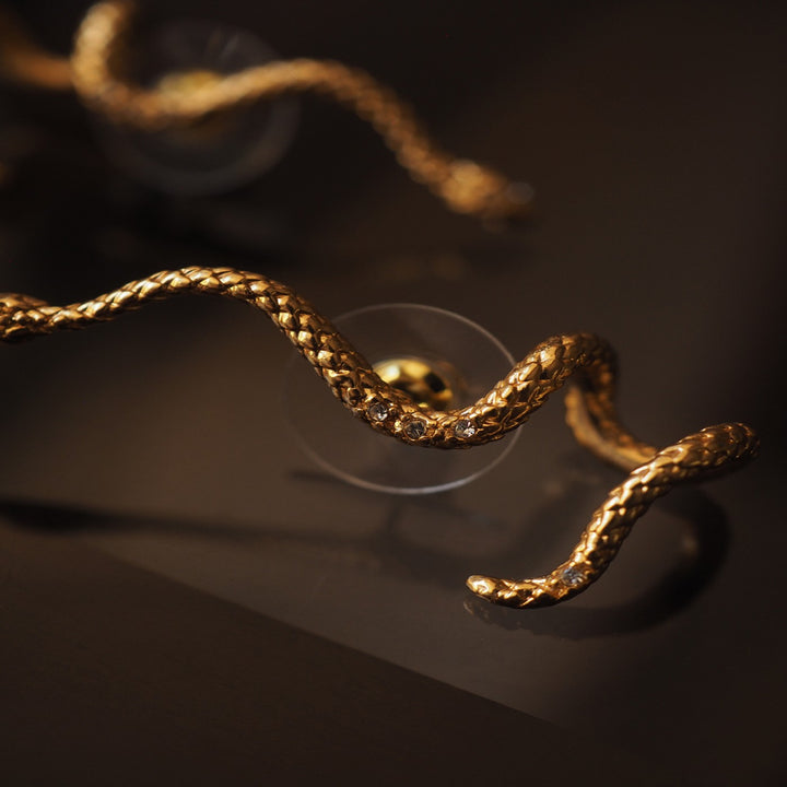 Gold Snake Vintage Earrings No Pierced Diamond Ear – Everyday Gifts — 1