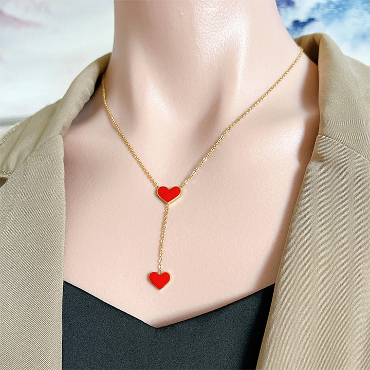Love Necklace Red Drop Glue Peach Heart Clavicle – Jewelry Gift Ideas — 1