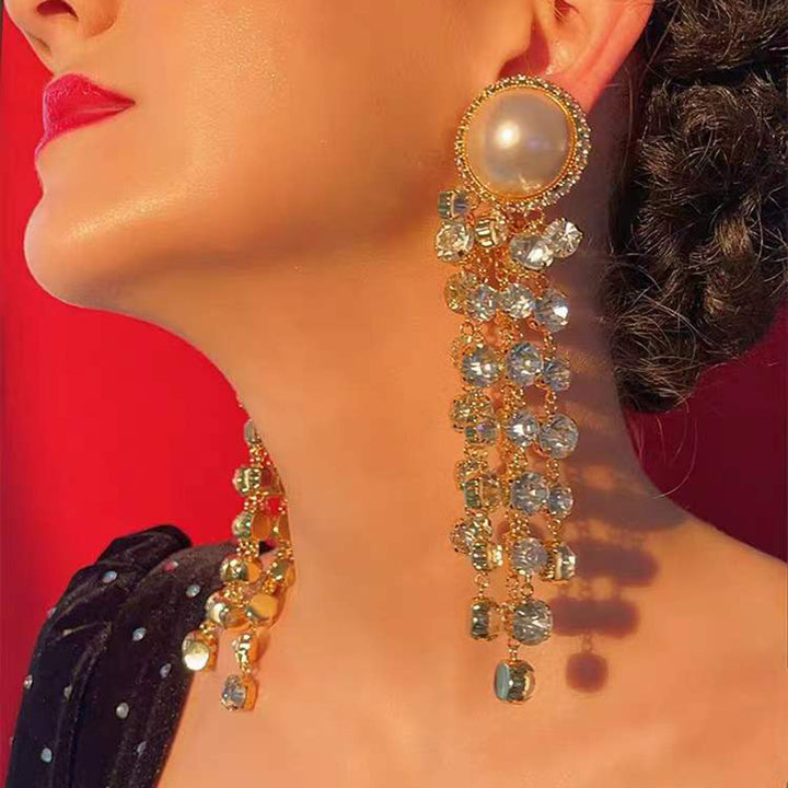 Creative Alloy Inlaid Pearl Diamond Rhinestone Long – Gifts for Her — 1