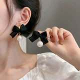French Elegant Black Bow Earrings – Everyday Gifts — 4