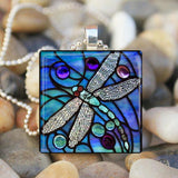 Time Gemstone Dragonfly Owl Square Glass Pendant – Jewelry Gift Ideas — 7