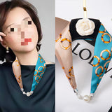 Magnetic Buckle Silk Women Scarf Pearl Necklace – Stylish Gifts — 7