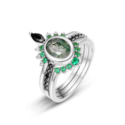 Female S925 Silver Inlaid Green Moss Stone Ring – Gifts for Her — 20