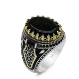 Snakelike Winding Black Flat Gemstone Ring Men's – Gifts for Him — 5