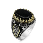 Snakelike Winding Black Flat Gemstone Ring Men's – Gifts for Him — 5