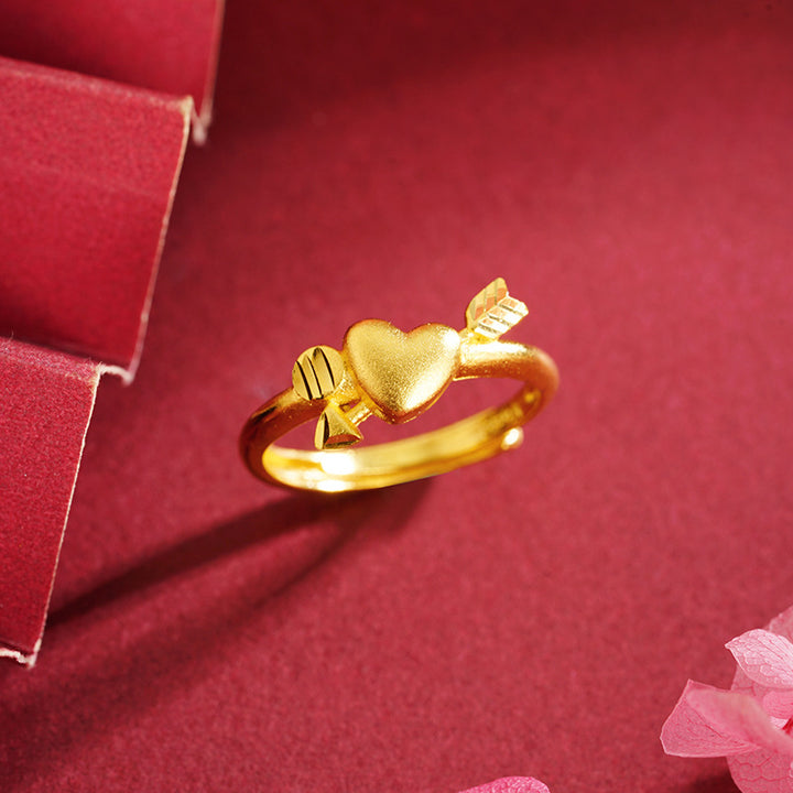 Alluvial Gold Love Heart-shaped Ring Copper Alloy – Gifts for Couples — 1
