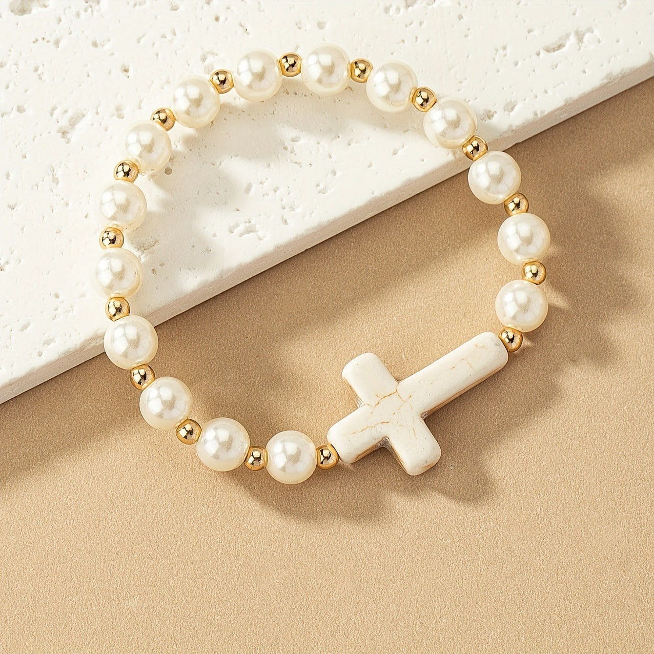 Bracelet Natural Stone Cross Pearl – Jewelry Gift Ideas — 1