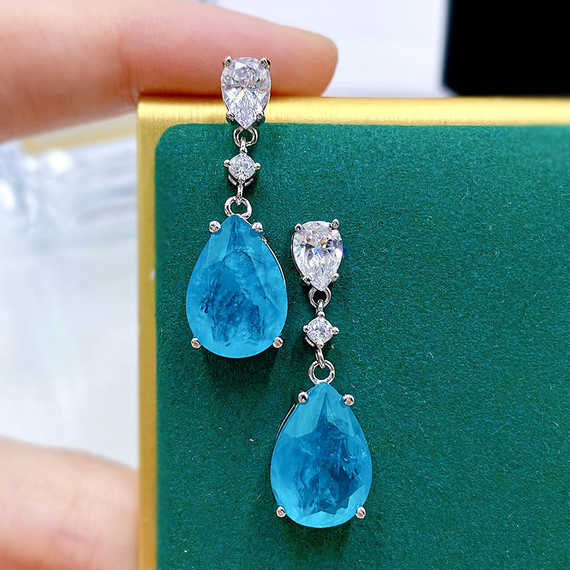 Synthetic Paraiba Silver Stud Earrings Water Drops – Everyday Gifts — 1