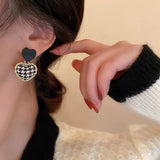 Women's Silver Post Heart Houndstooth Drop Earrings – Gifts for Her — 1