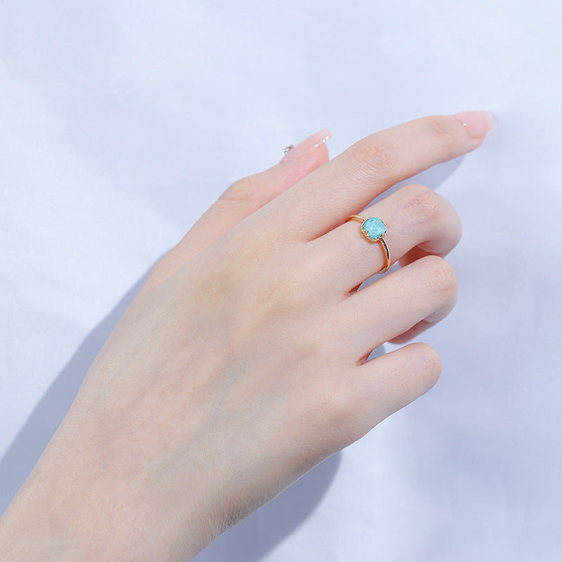 Natural Square Turquoise White Crystal Ring – Meaningful Gifts — 1